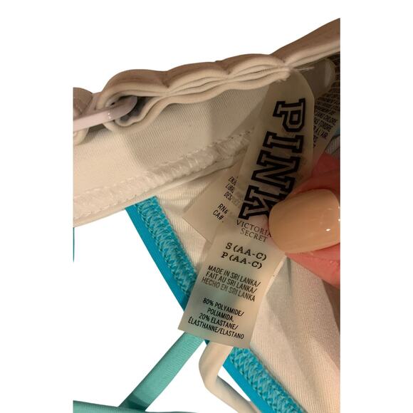 Victoria's Victoria Secret Bikini PINK Top Blue Crossed Back Straps Size S - EUC - Picture 5 of 5